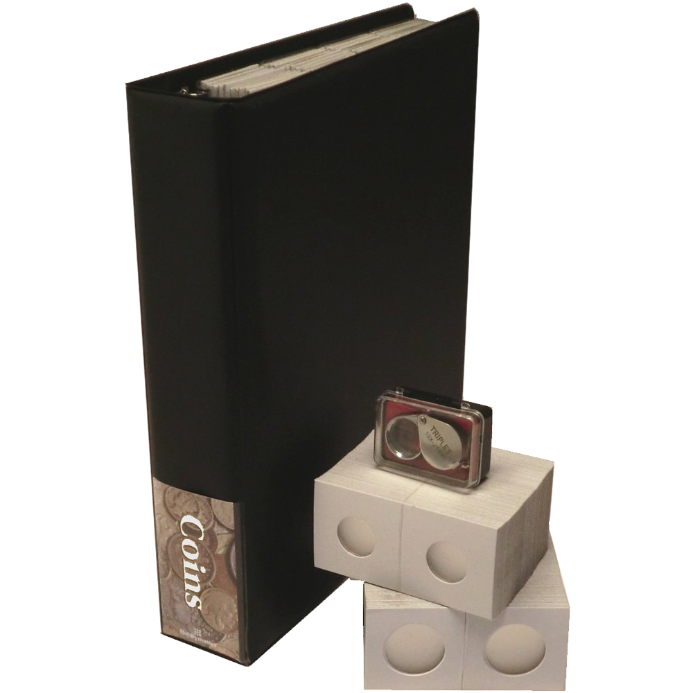 Coin Collecting Starter Bundle With Album Flips & Loupe Magnifier