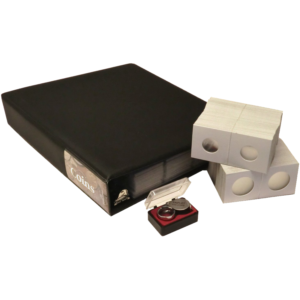 Coin Collecting Starter Bundle With Album Flips & Loupe Magnifier