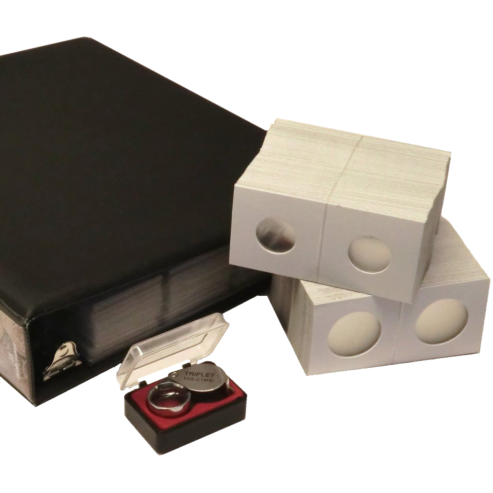 Coin Collecting Starter Bundle With Album Flips & Loupe Magnifier