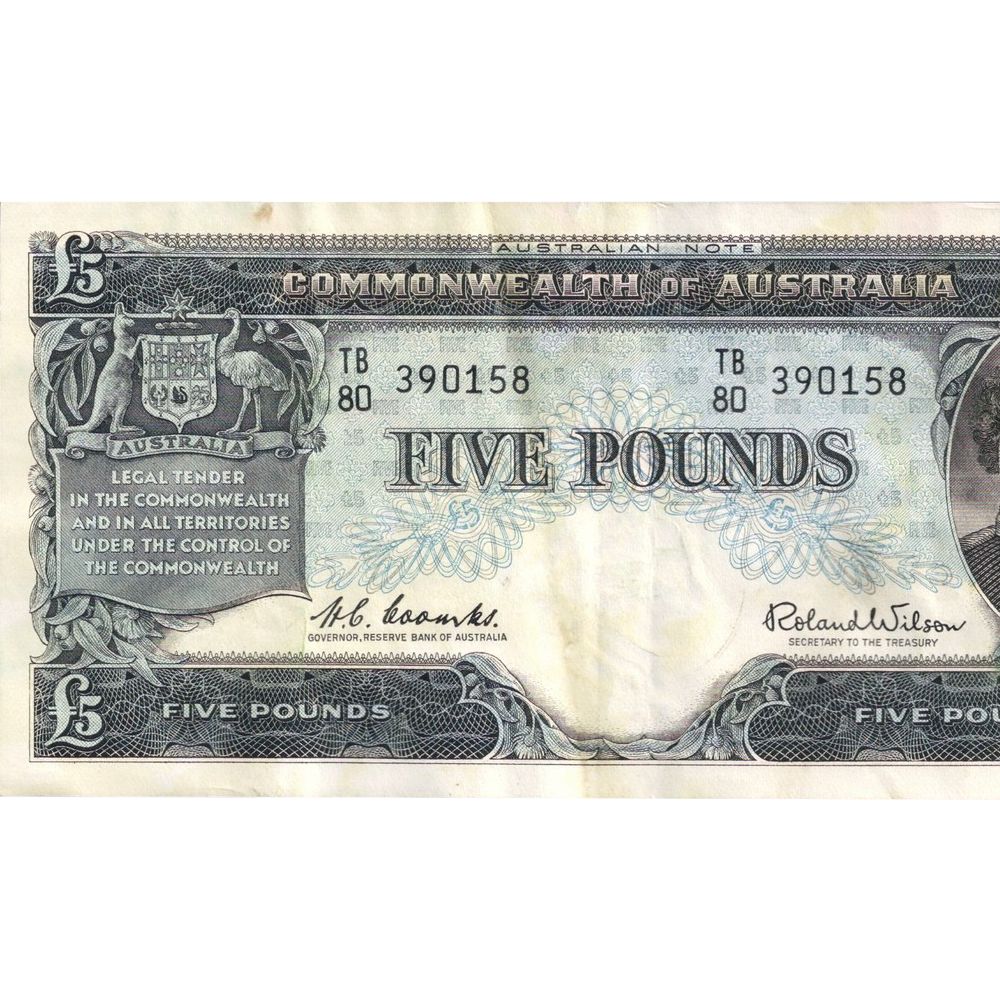 Five Pound Coombs Wilson Australian Banknote Good Fine To About Very Fine