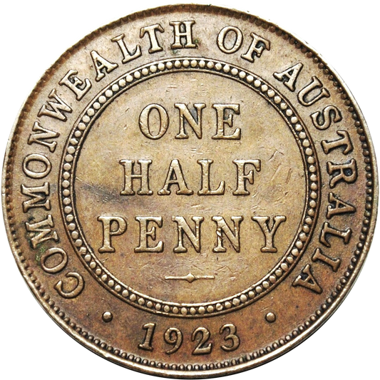 Rare 1923 Australian Halfpenny Good Very Fine