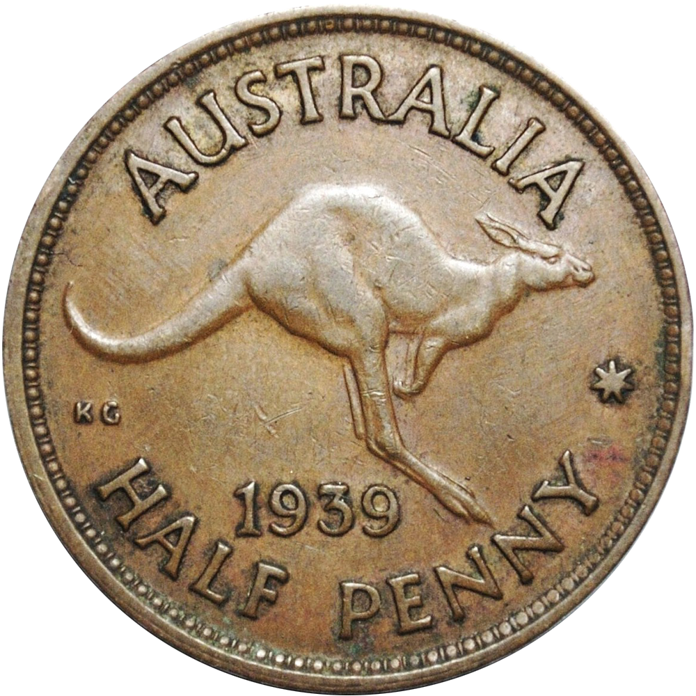 Scarce 1939 Australian Halfpenny Kangaroo Reverse Very Fine