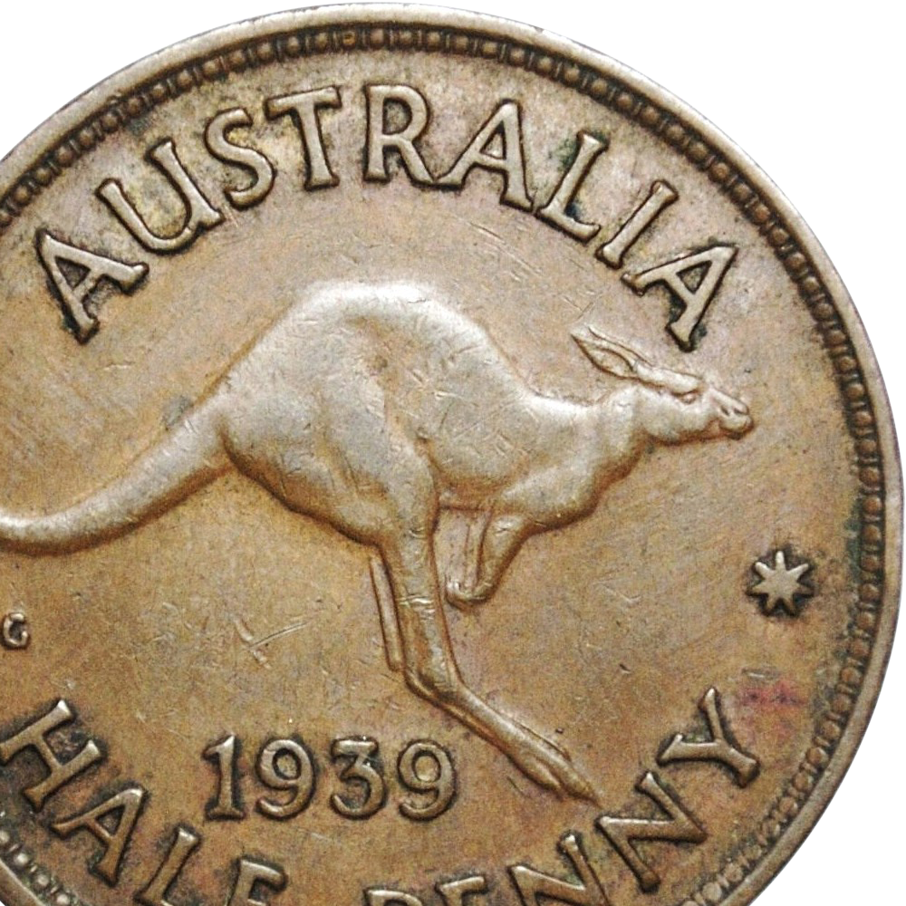 Scarce 1939 Australian Halfpenny Kangaroo Reverse Very Fine