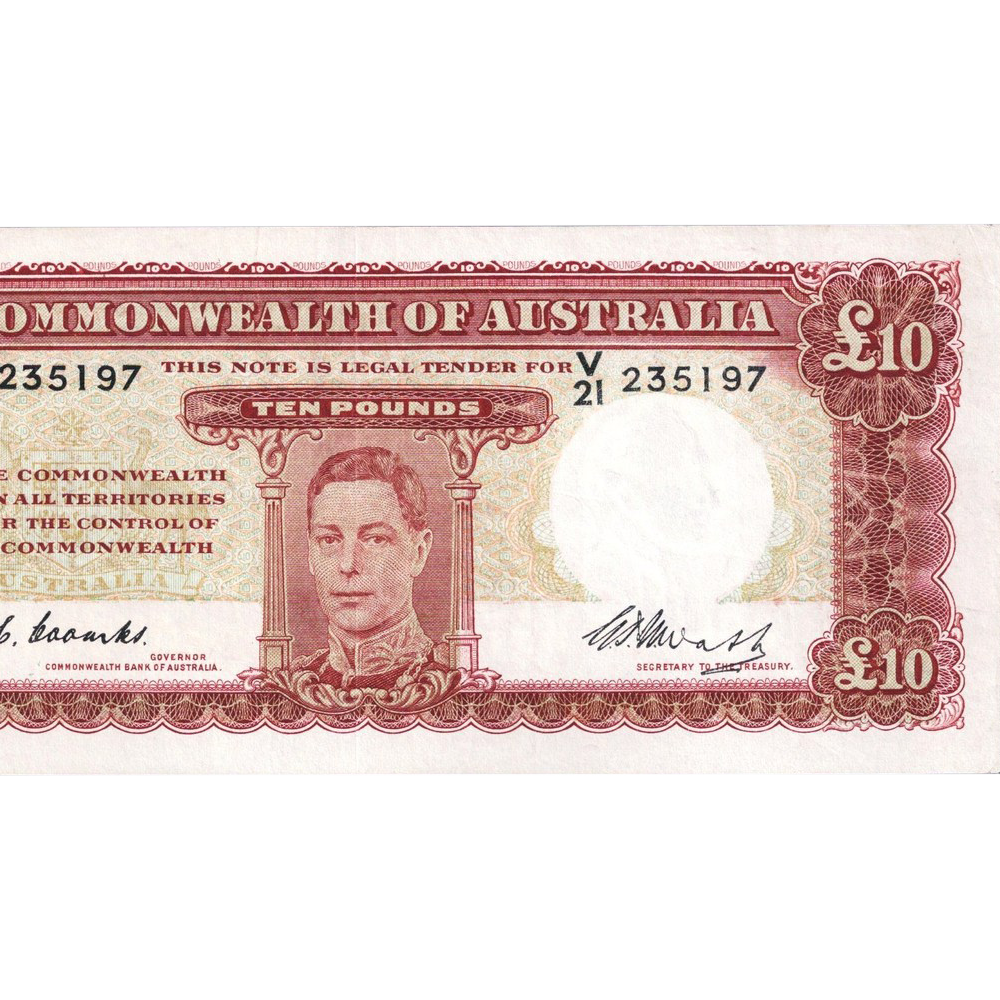 Ten Pound Coombs Watt Australian Banknote Good Fine