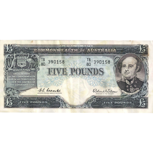 Five Pound Coombs Wilson Australian Banknote Good Fine To About Very Fine