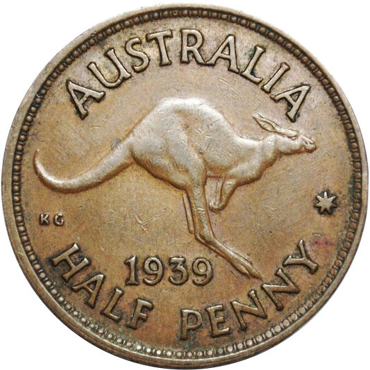 Scarce 1939 Australian Halfpenny Kangaroo Reverse Very Fine