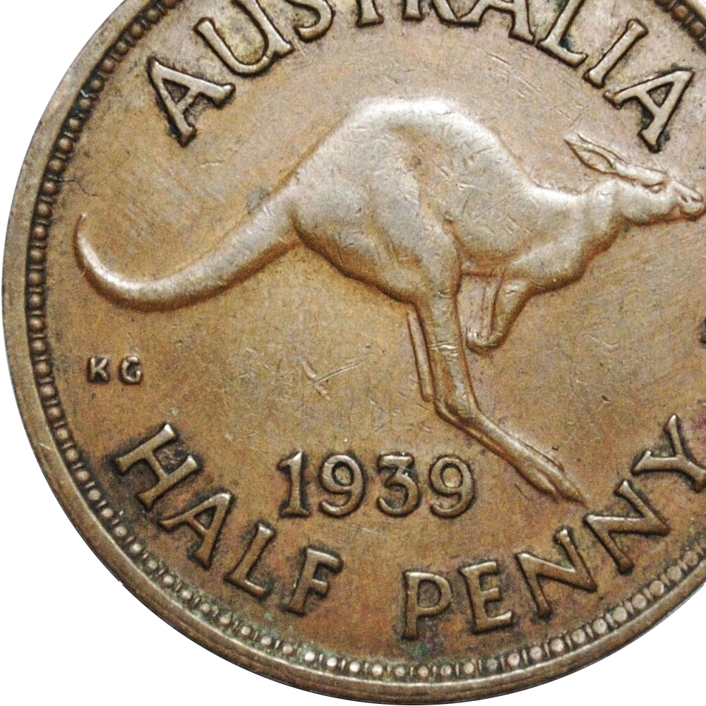 Scarce 1939 Australian Halfpenny Kangaroo Reverse Very Fine