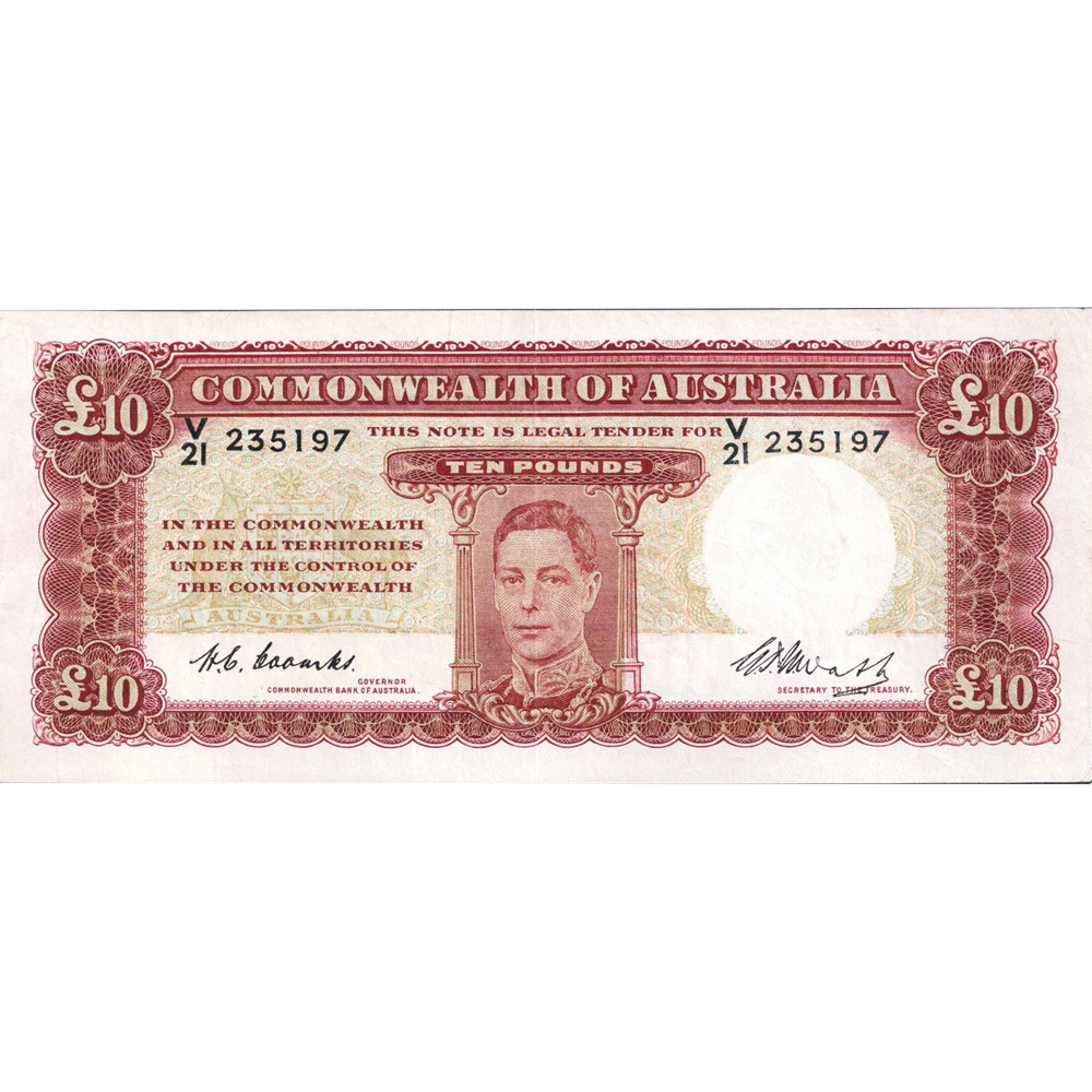 Ten Pound Coombs Watt Australian Banknote Good Fine