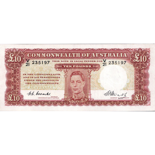 Ten Pound Coombs Watt Australian Banknote Good Fine